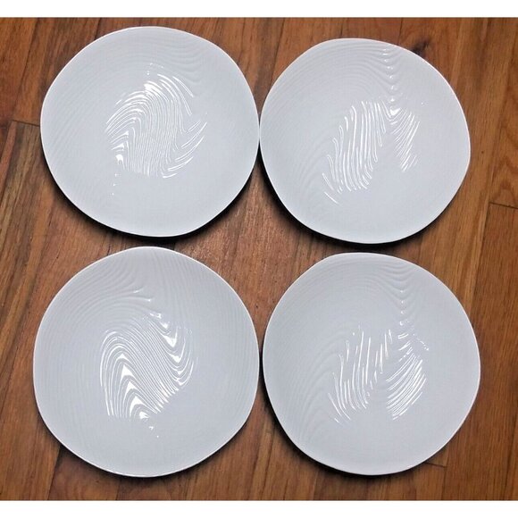 Pier 1 TROPICAL WAVE Salad Plates 8" Set of 4 white STUNNING hexagonal Pier One - Picture 1 of 11